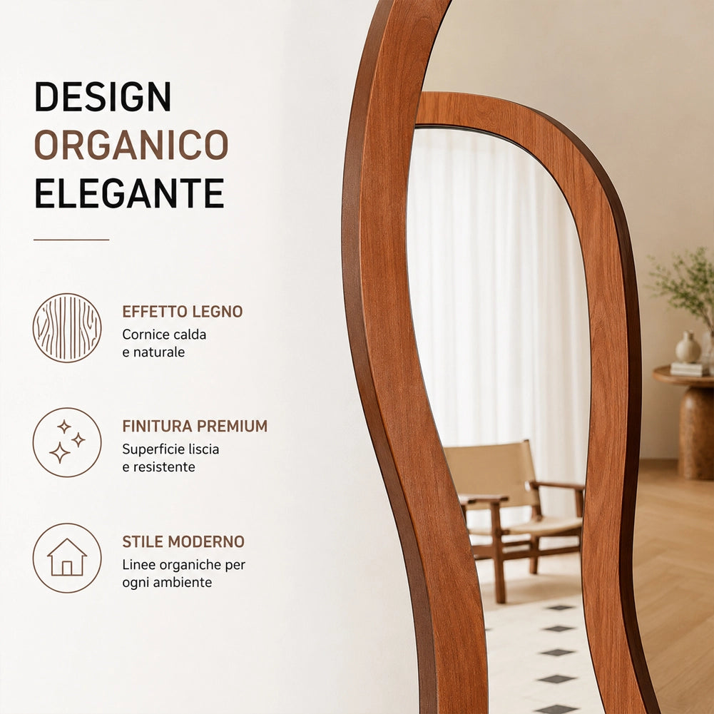 Specchio a Onda Rovere con Struttura Legno Autoportante Design Moderno 160x60cm