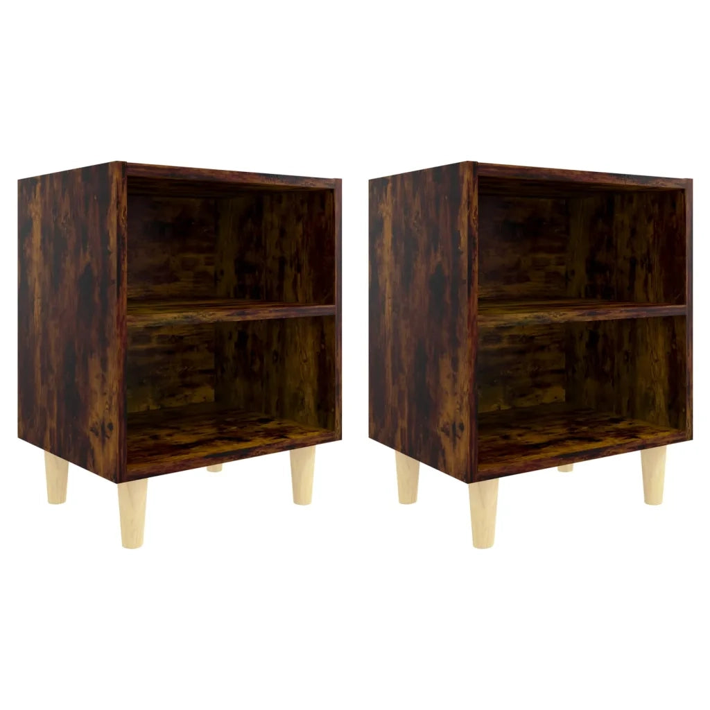 Comodini con Gambe in Legno Massello 2pz Rovere Fumo 40x30x50cm cod mxl 31073