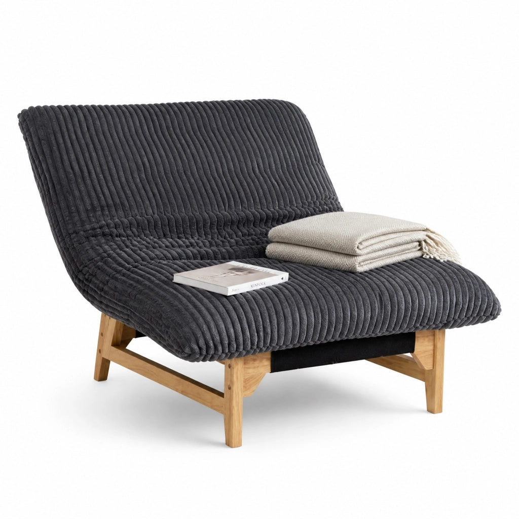 Poltrona sacco per adulti in tessuto corduroy grigio, seduta ergonomica con schienale, imbottitura morbida, per soggiorno e camera da letto