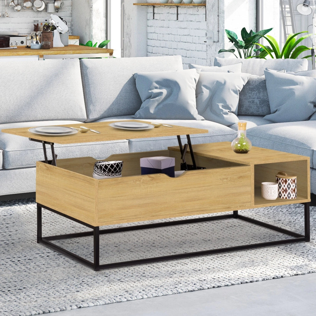 IDMarket - Tavolino rettangolare alzabile DETROIT con contenitori dal design industriale