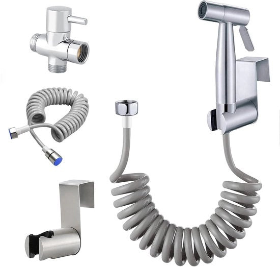 Bidet con doppio valvola G1/2 pollici - Doccia bidet con getto - In acciaio inossidabile - Tubo 1,5 m - Chiave a tre vie - Materiali di alta qualità