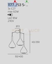 SOSPENSIONE OTTONE SAT. 3 LUCI SPOSTABILE VETRI BLU 1177OS-S3 S-BL