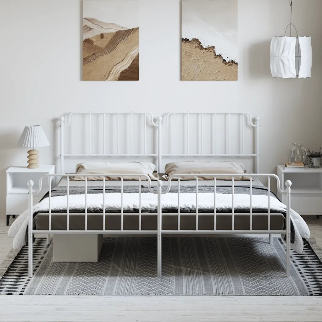 Giroletto con Testiera e Pediera Metallo Bianco 183x213 cm 373959