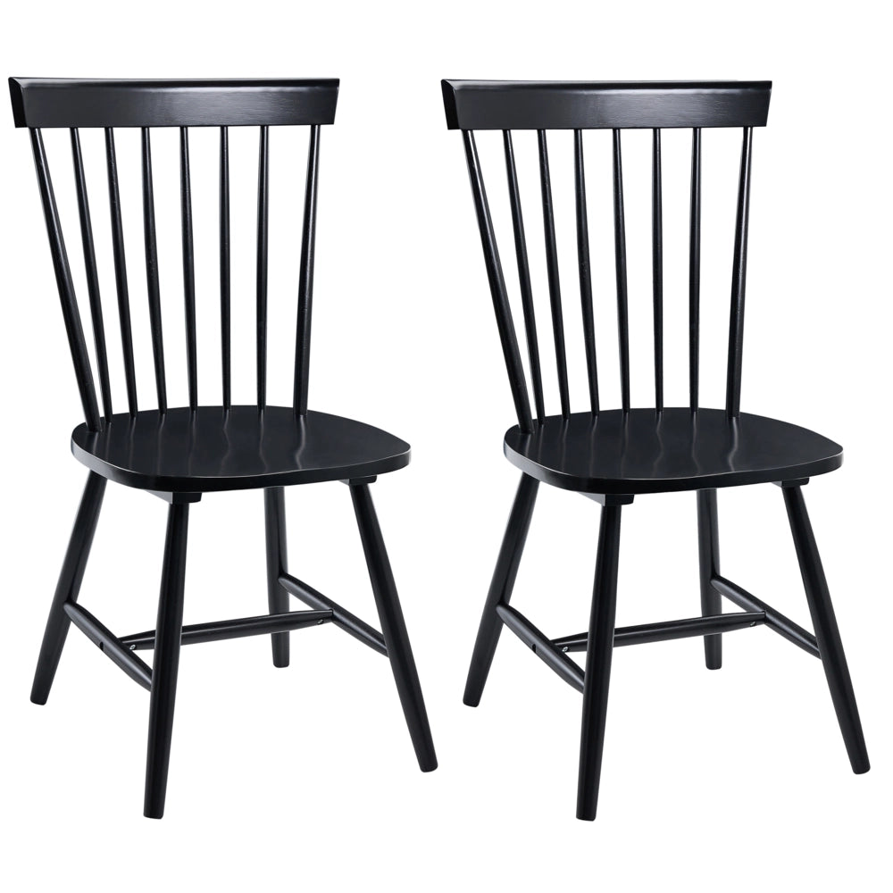 Set di 2 sedie da pranzo in legno di gomma Nero rustico vintage con schienale alto dipinto da soggiorno