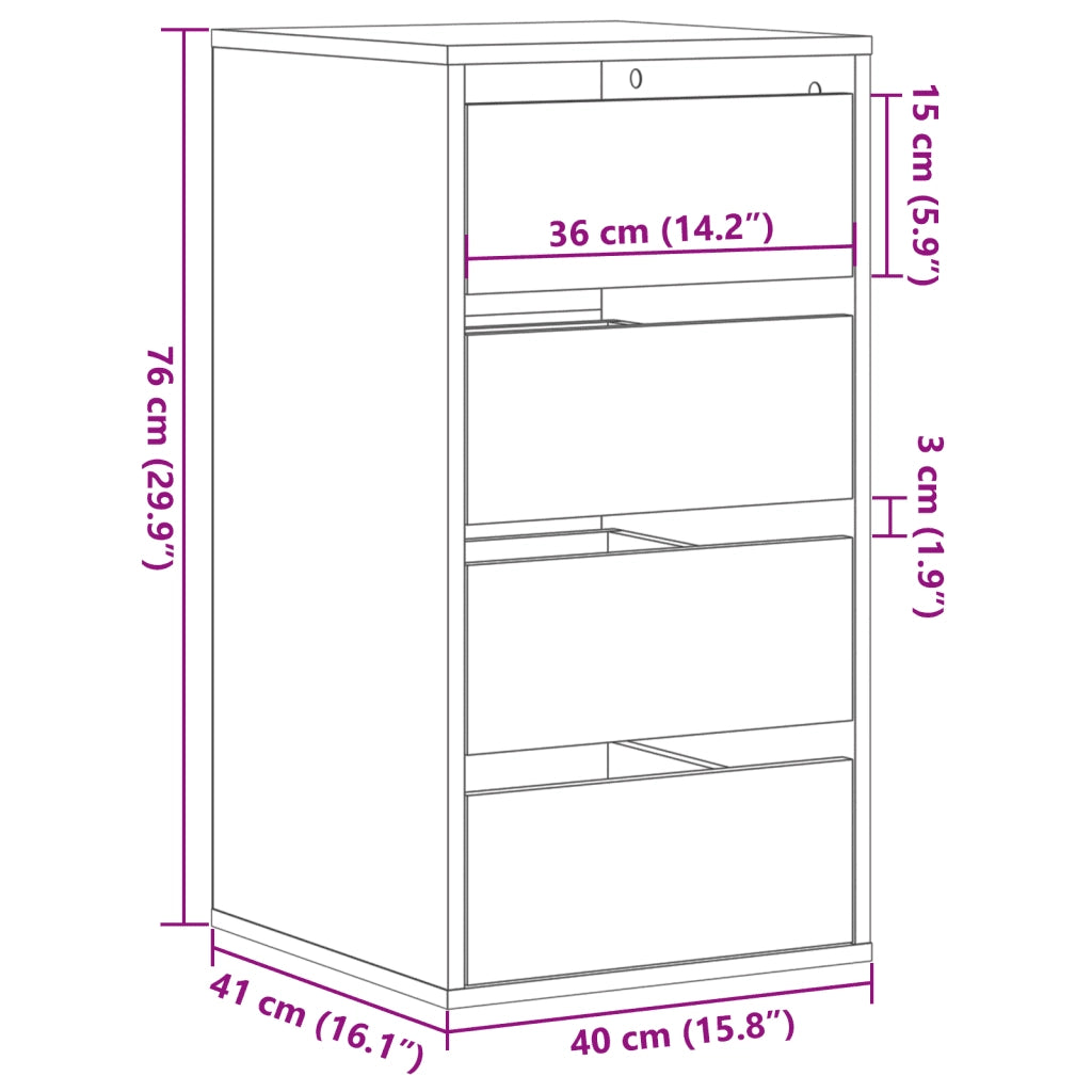 Cassettiera Angolo Rovere Marrone 40x41x76cm Legno Multistrato 852867