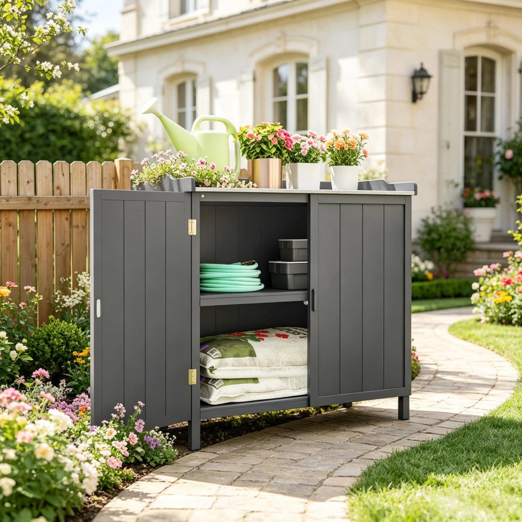 ARMADIO DA GIARDINO 98x48x95,5 cm Grigio in legno e metallo