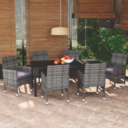 Set da Pranzo per Giardino 7 pz con Cuscini Polyrattan Grigio 3095025