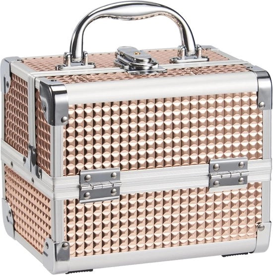 Scatola Cosmetica Portatile con Specchio - Rosso Oro (19,5 x 15 x 16 cm)