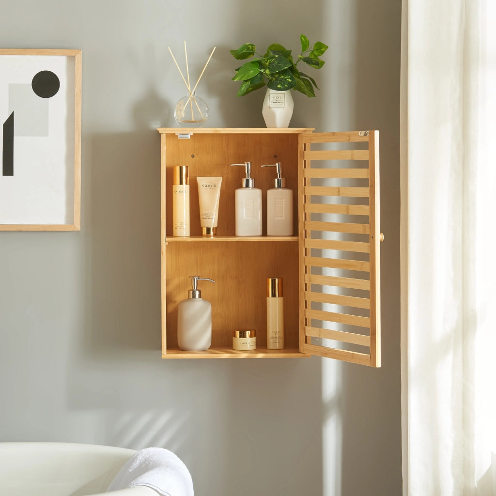 Armadietto da Parete per Bagno Järfälla 55x37x16 cm Bambù Naturale [en.casa]