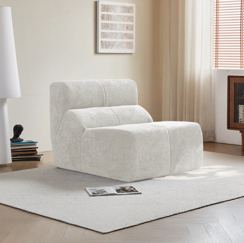Poltrona compatta compressa in velluto bianco; 94 x 110 x 79 cm