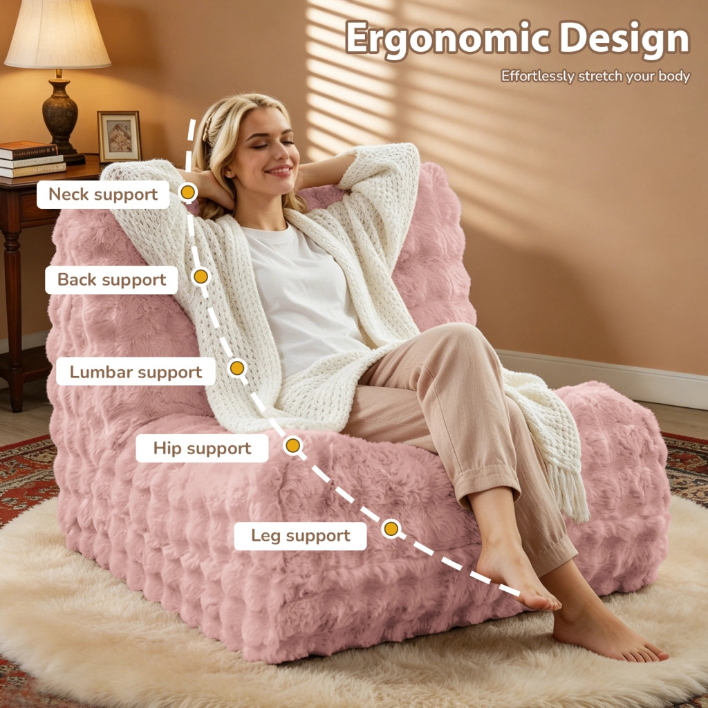 Poltrona pouf a forma di bruco con schienale ergonomico in flanella rosa leggera per soggiorno e camera da letto