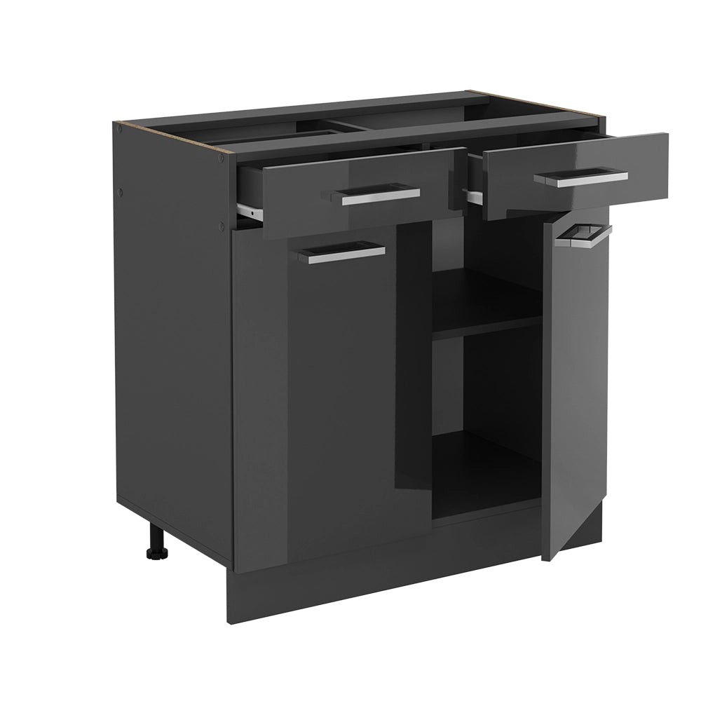 Mobiletto base per cucina R-Line Antracite lucido/Antracite 80 cm senza piano di lavoro Vicco