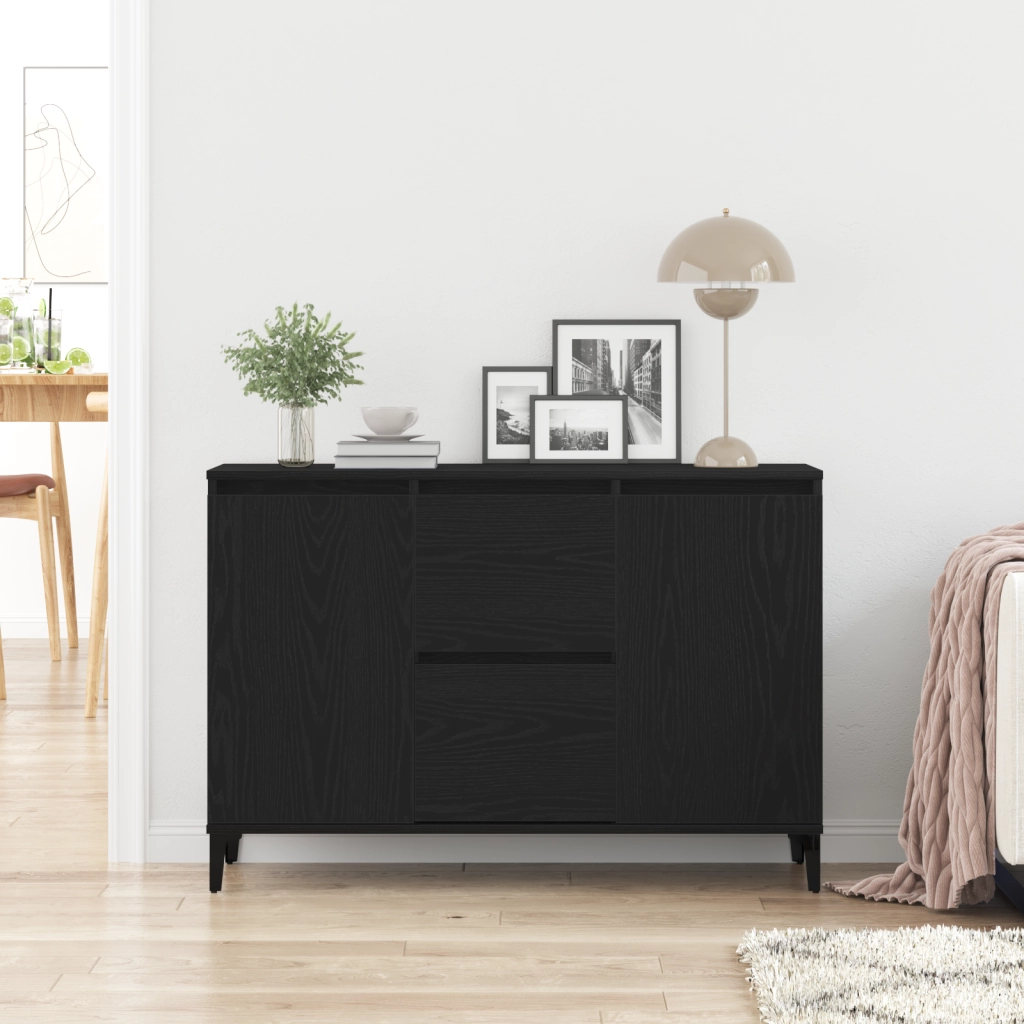 Credenza Nera in Rovere 104x35x70 cm in Legno Ingegnerizzato