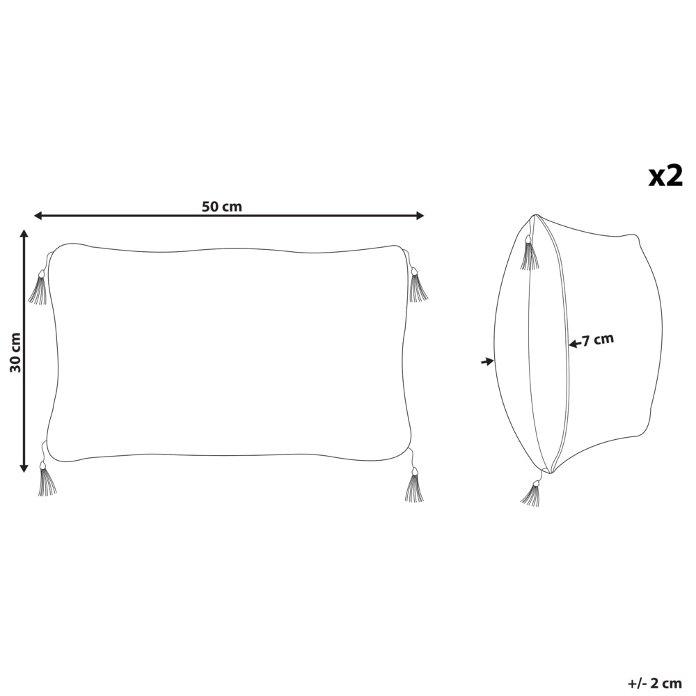 Set di 2 cuscini motivo geometrico nappe 30 x 50 cm bianco e nero