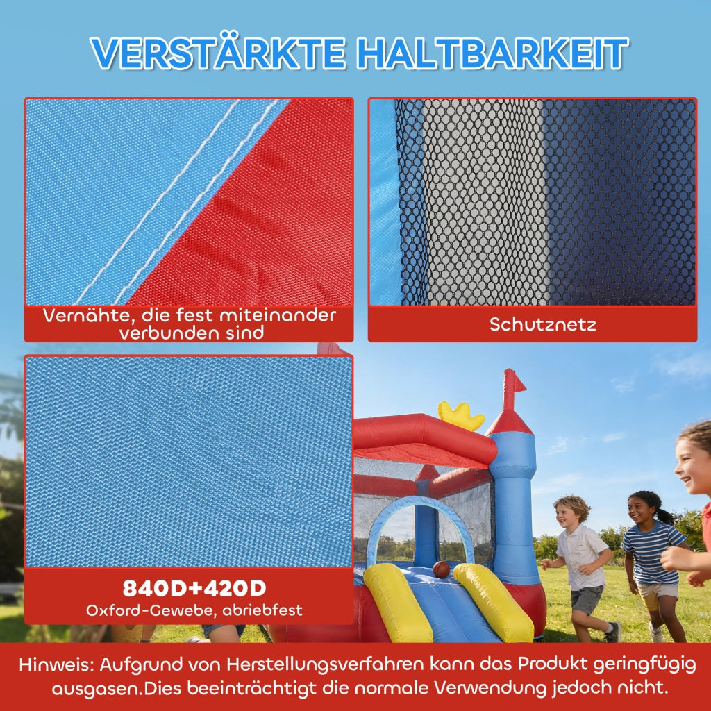 Castello gonfiabile con scivolo trampolino piscina palline pistola acqua 342x255x209 cm blu