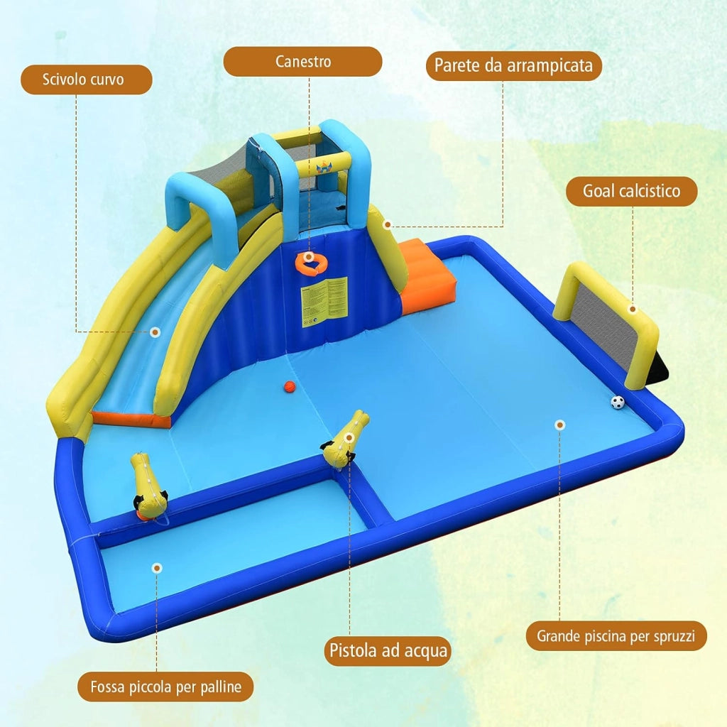 Castello Gonfiabile Per Bambini, Con Scivoli, Muro da Arrampicata e Piscina, Per 3 Bambini 3-10 Anni, Con Borsa di Trasporto e Kit Riparazione (Senza soffiatore)