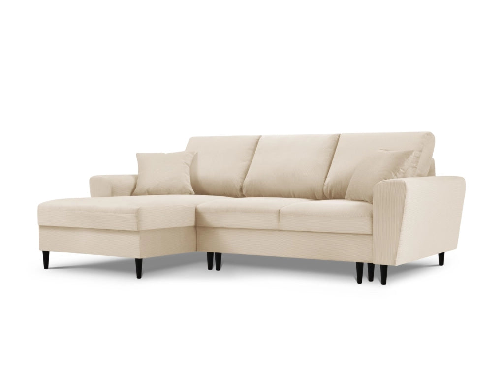 Cosmopolitan Design - Divano convertibile angolare sinistro con contenitore "Kyoto" 4 posti in velluto a coste beige 