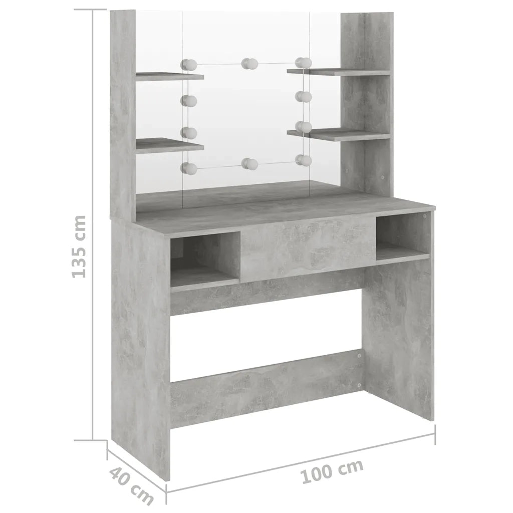 Toeletta | Tavolo da Trucco con Luci LED 100x40x135 cm in MDF Grigio Cemento