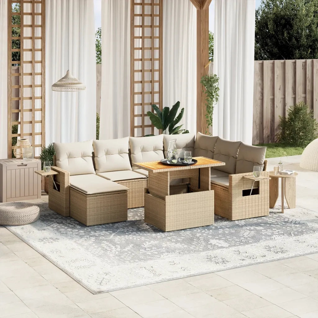 Set Divano da Giardino 8 pz con Cuscini Beige in Polyrattan