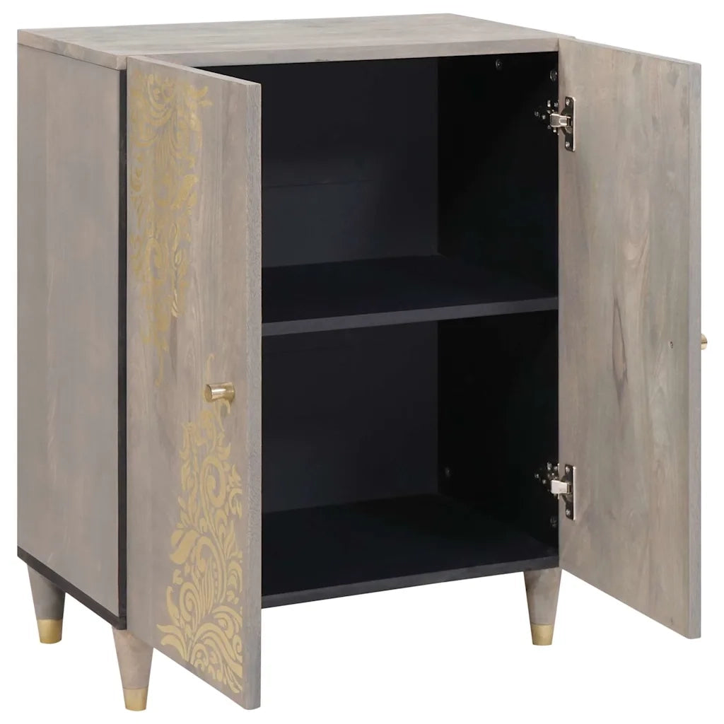 Credenza-Buffet-Armadio da cucina Grigio e Oro 60 x 33 x 75 cm Legno di mango massello 215451
