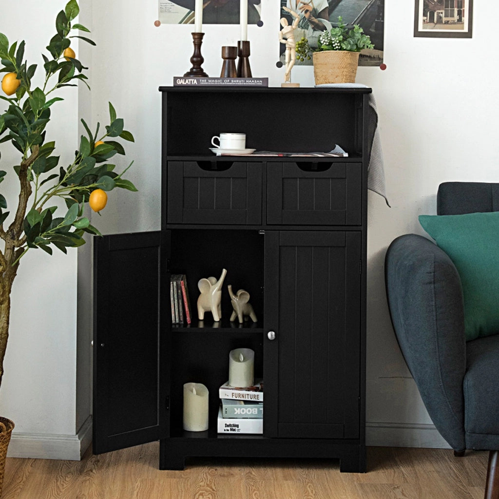 Armadio del bagno con una mensola aperta-Mobiletto da bagnoCredenza per cucina con 2 ante e 2 cassetti Nero