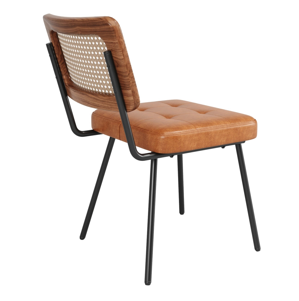 Sedia da pranzo ergonomica in PU e rattan PE marrone