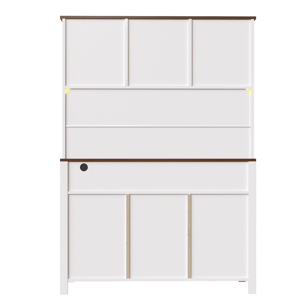 Mobile da cucina bianco 120×40×170 cm con 4 ante, 3 cassetti, prese USB, LED regolabile e supporto per bicchieri