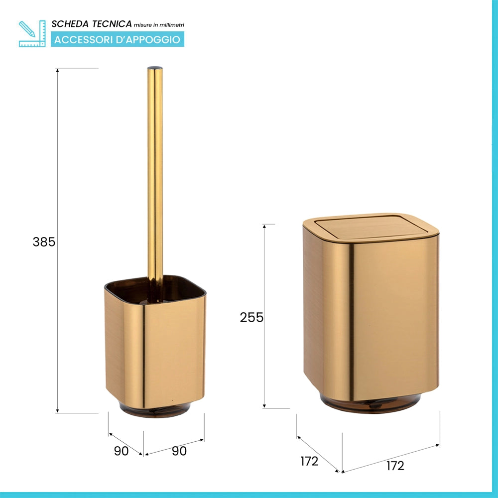 Set accessori bagno con cestino portarifiuti e porta scopino color oro satinato e nero Lumina
