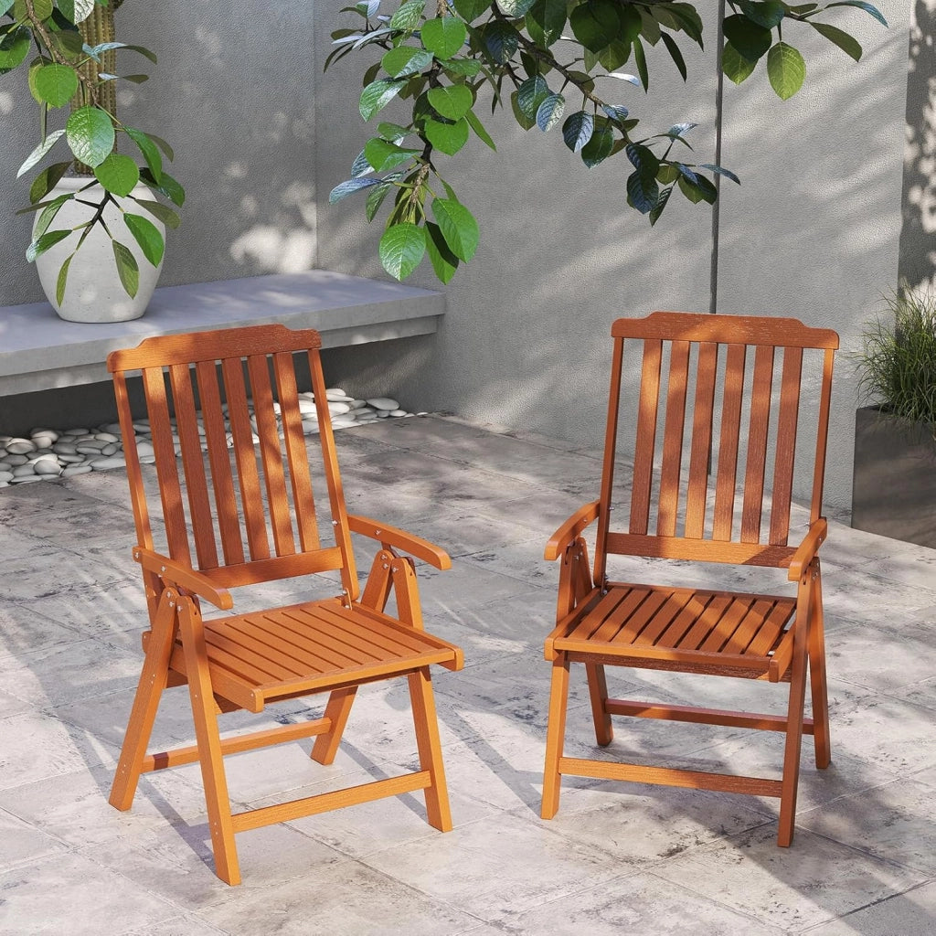 Sedia Pieghevole da Giardino, Sedia da Esterno in HDPE con Braccioli, Schienale Curvo, Seduta a Doghe, Poltrona Plastica da Sala da Pranzo, Balcone, Cortile, Carico 150 kg (Marrone)