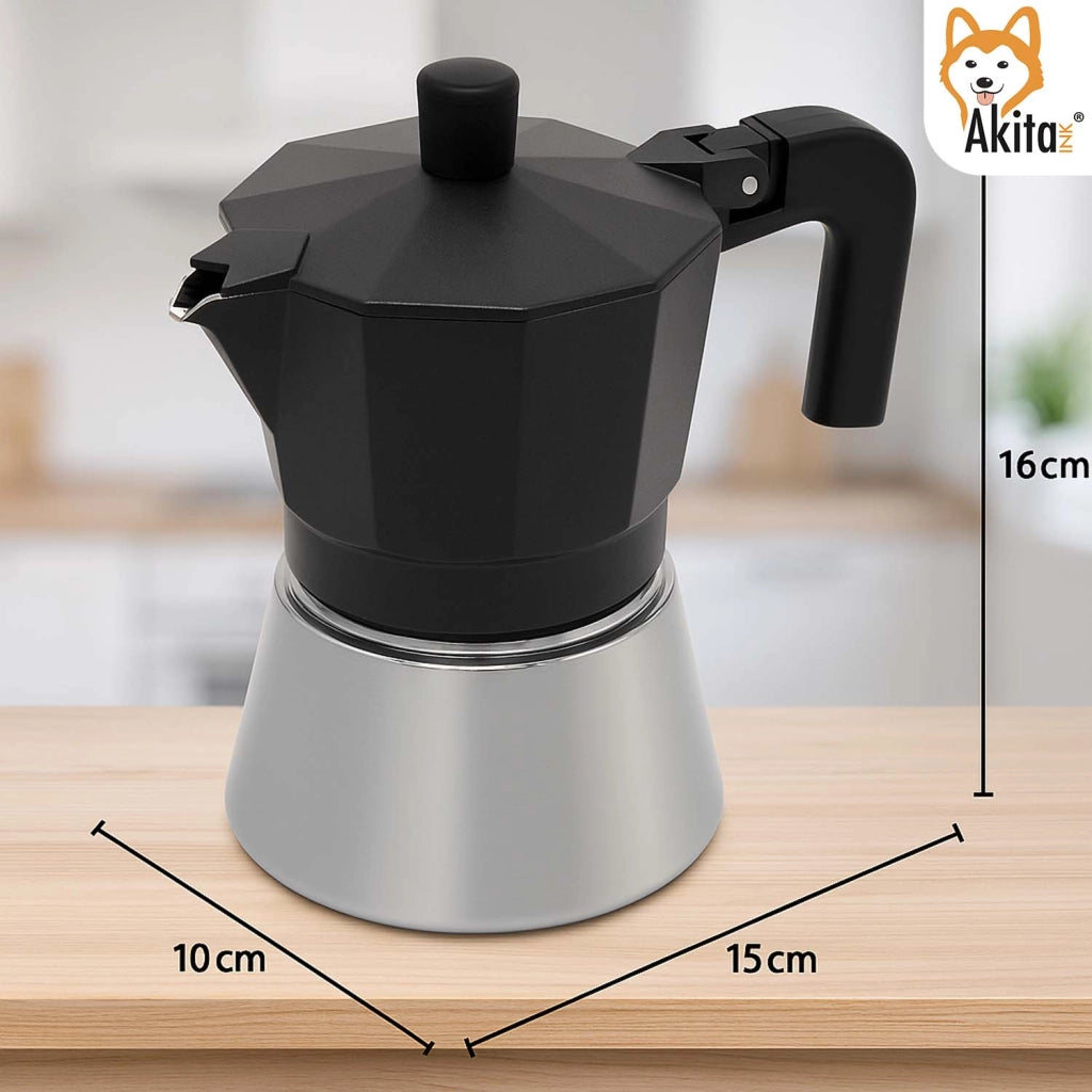 Akitaink Caffettiera Moka Induzione 3 Tazze Acciaio Inox Nero