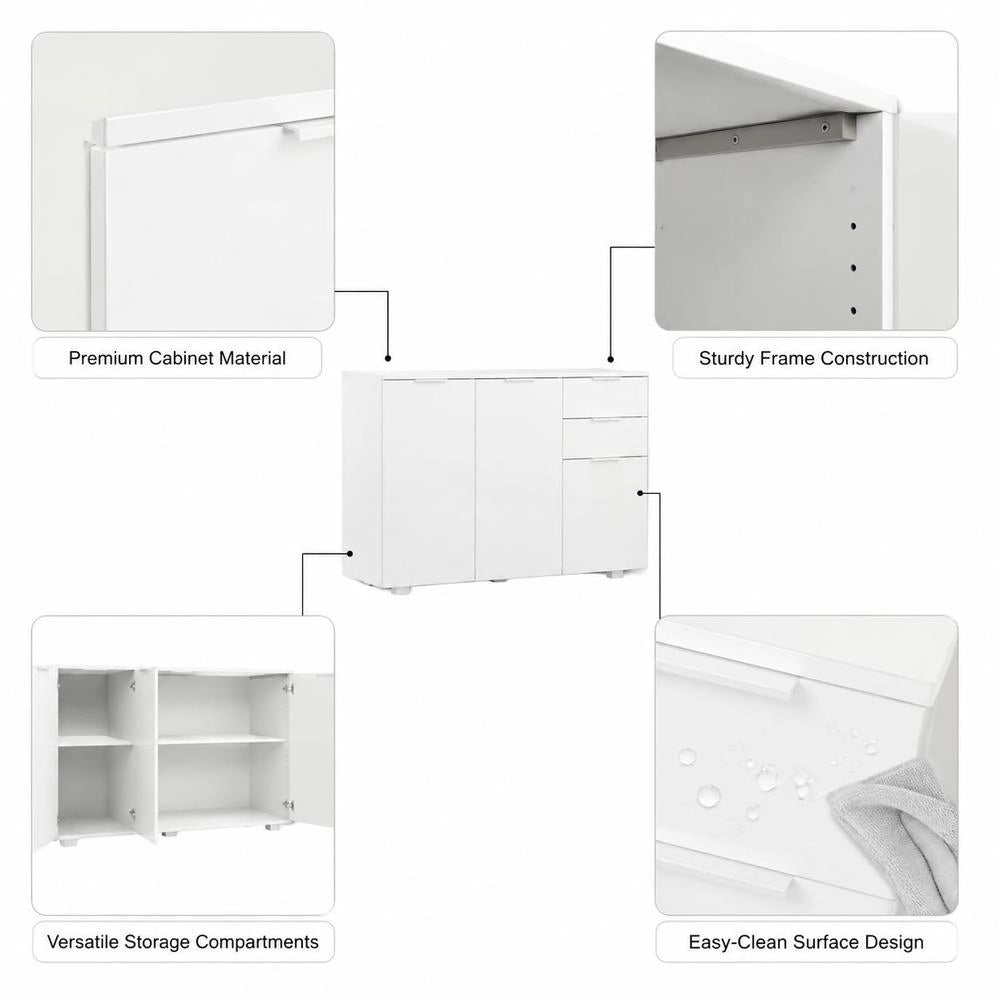 Sideboard, High-gloss White, 107x35x80.5 Cm