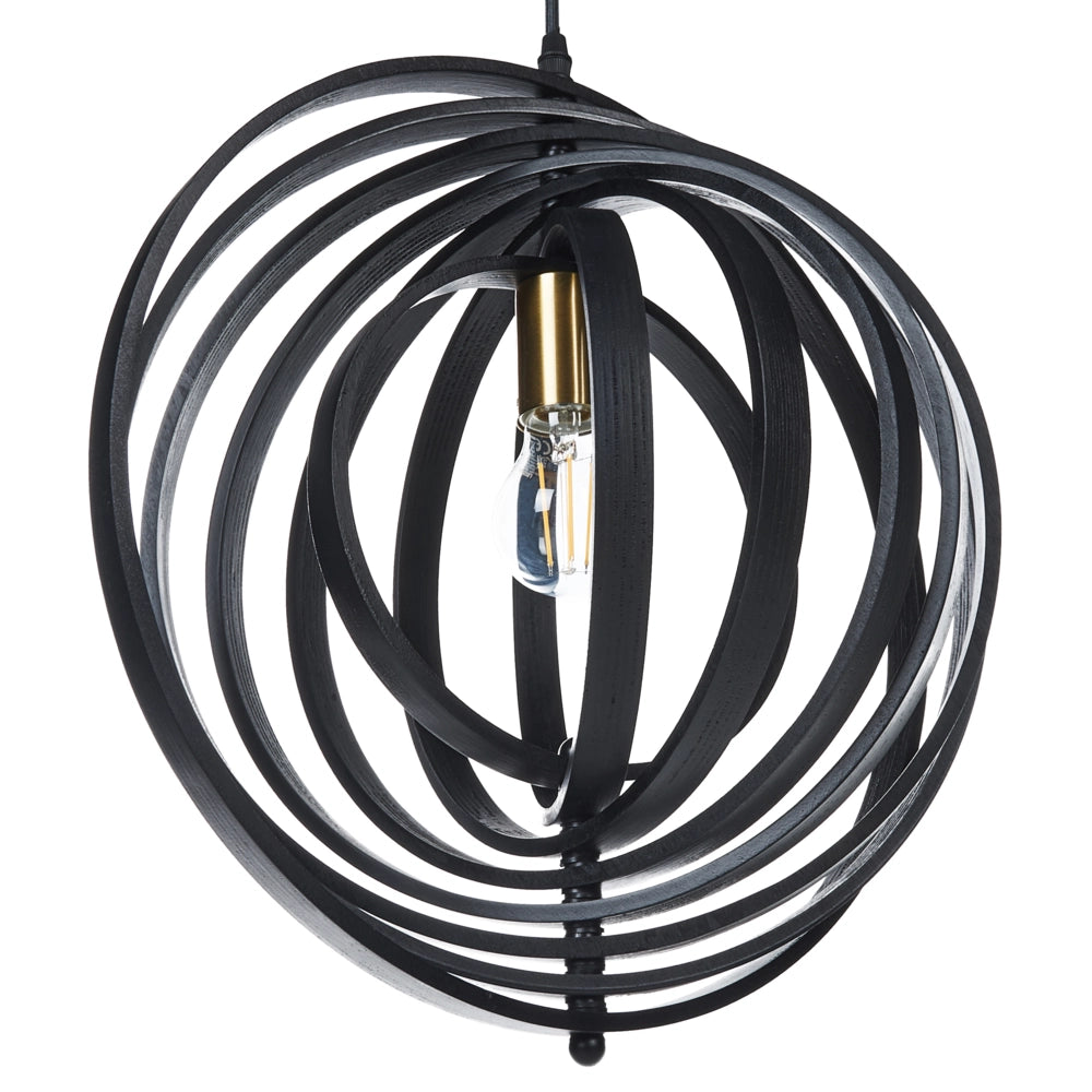 Lampada a sospensione luce legno di pioppo nero rotondo paralume regolabile appeso lampada da soffitto
