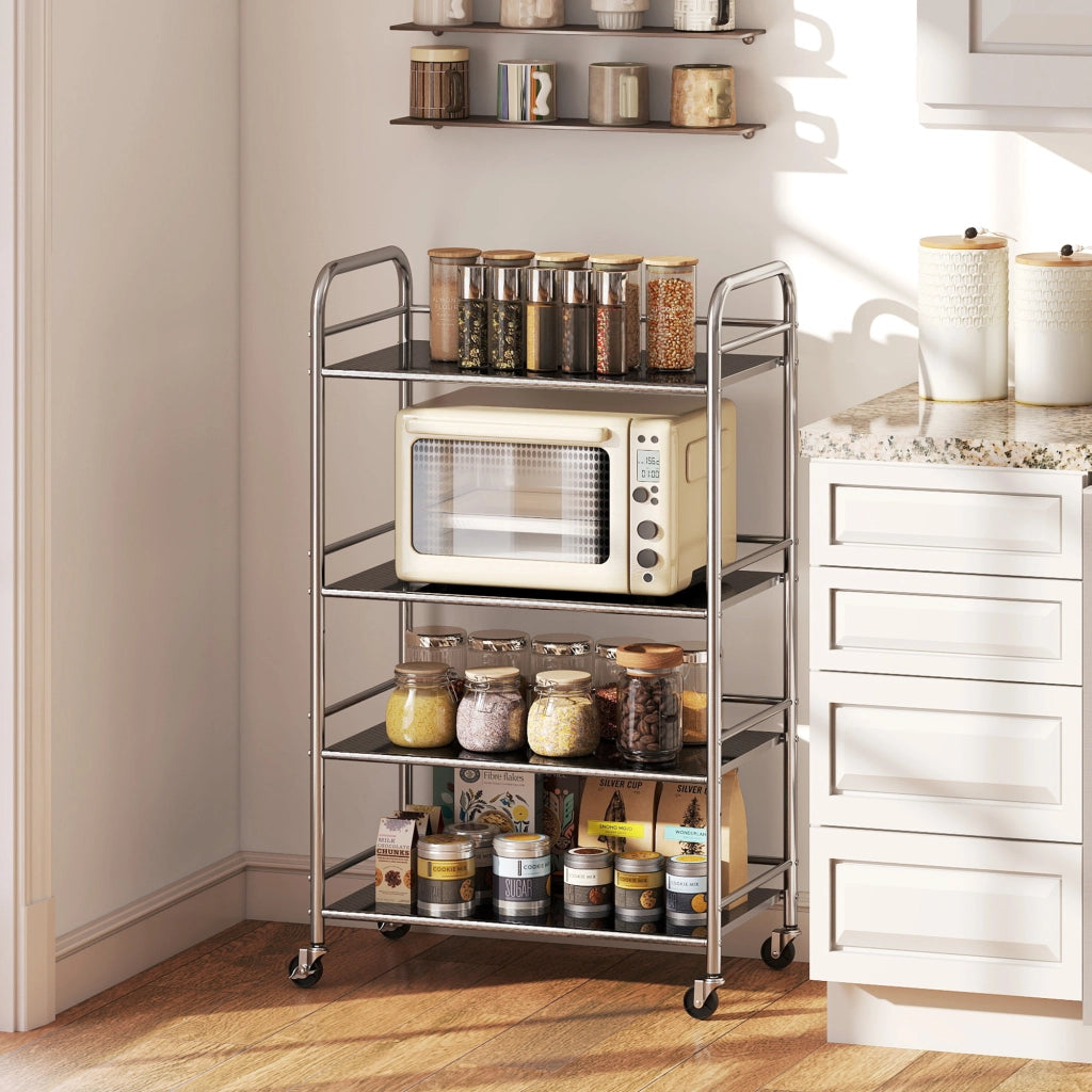 Carrello da cucina con 4 ripiani regolabili ¨C zephmum ¨C Argento, 60x35x100 cm