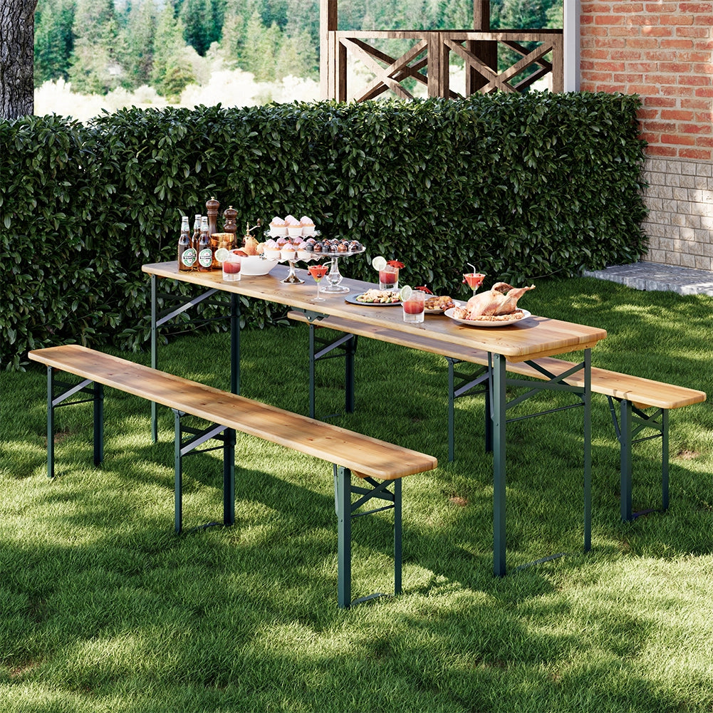 Set Birreria con 2 Panche e Tavolo Pieghevole Seduta Ergonomica Lunghezza 220cm