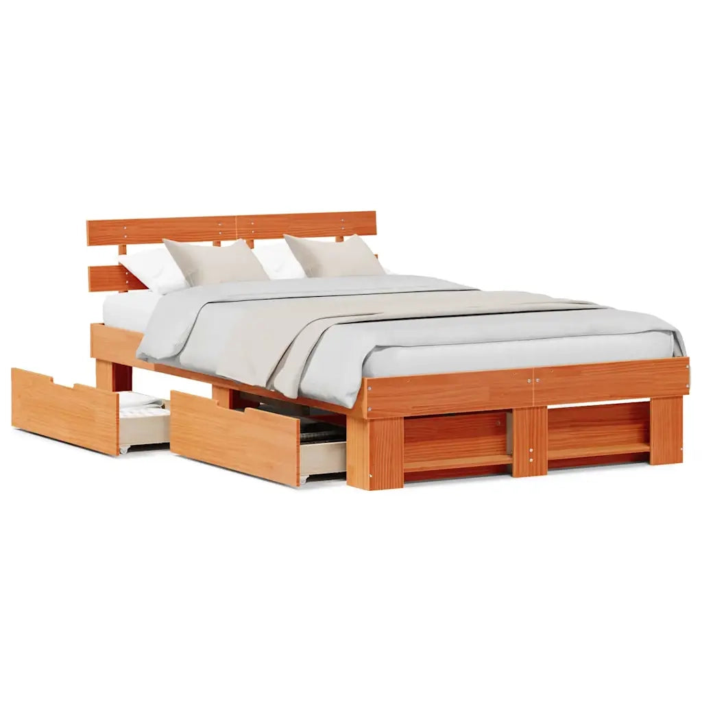 vidaXL Struttura del letto Marrone 135 x 190 cm Legno di pino massello
