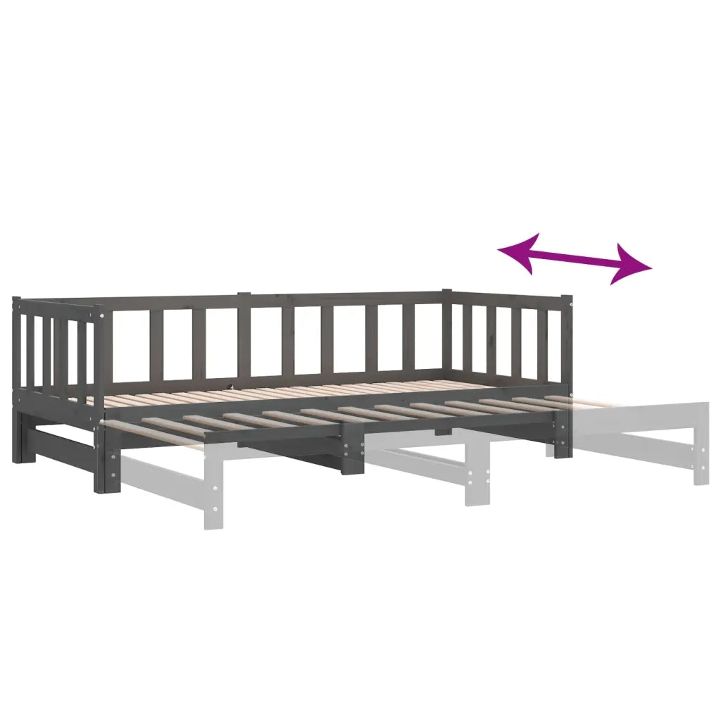 Letto da camera | Dormeuse Estraibile Grigia 2x(90x190) cm Legno Massello di Pino