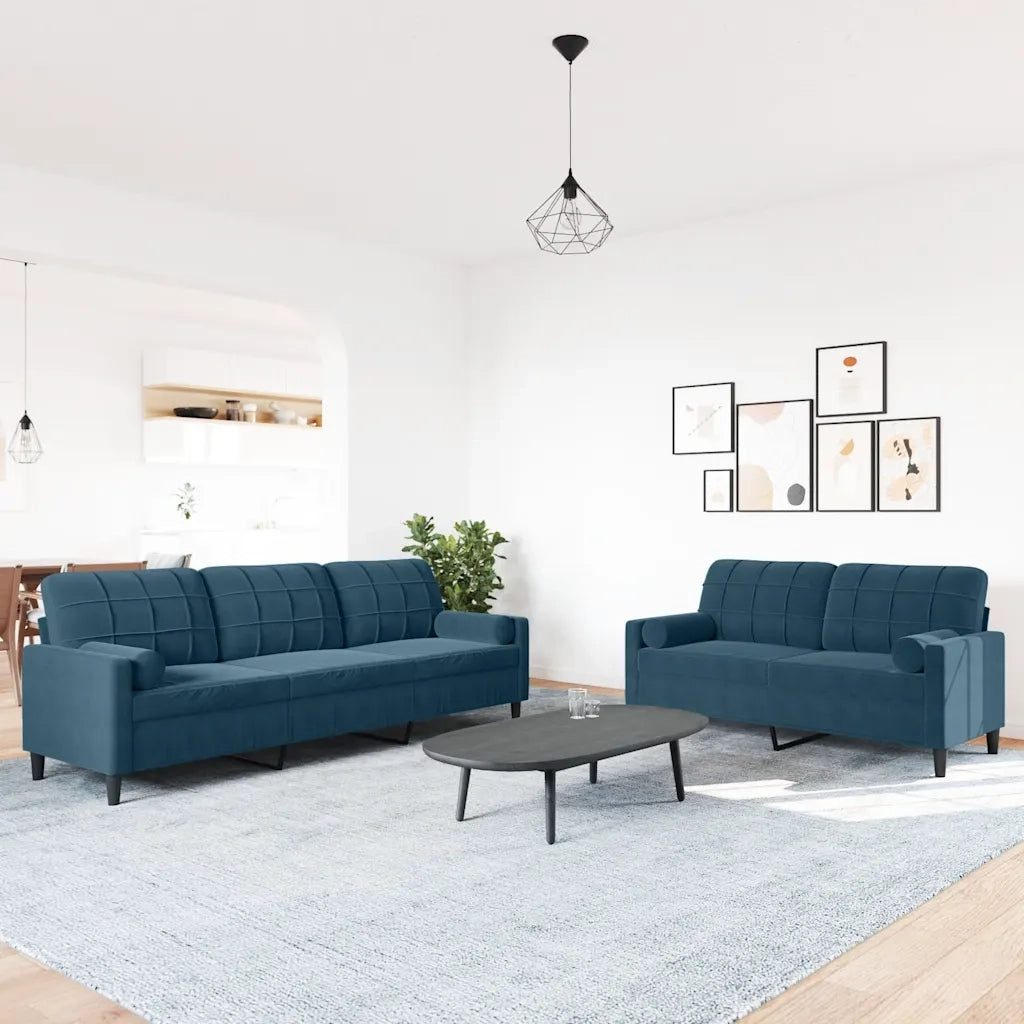 vidaXL Set di Divani 2 pz con Cuscini e Rinforzi Blu in Velluto