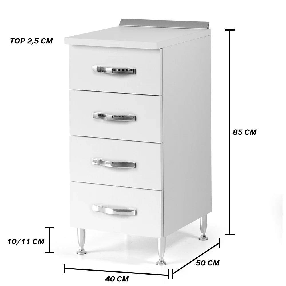 Cassettiera per cucina componibile da 40 cm con 4 cassetti, realizzata in legno 100% MADE IN ITALY colore Bianco Frassino
