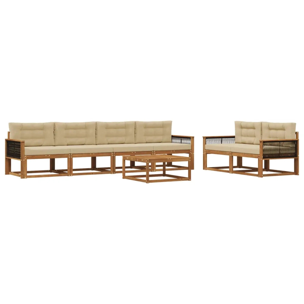 Set di divani da esterno con cuscino 7 pcs Naturale e Beige 3382366