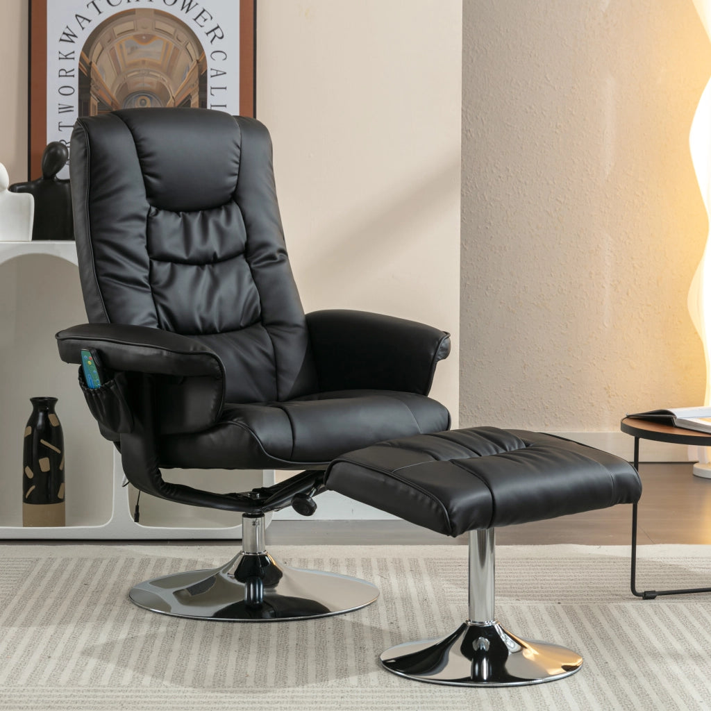 Poltrona Massaggiante con Poggiapiedi ¨C MINIMAL ¨C Similpelle Nera, Relax Soggiorno