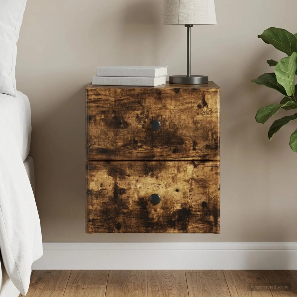 Mobiletto da notte a muro Rovere Fumo 34,5 x 33 x 40 cm 899155