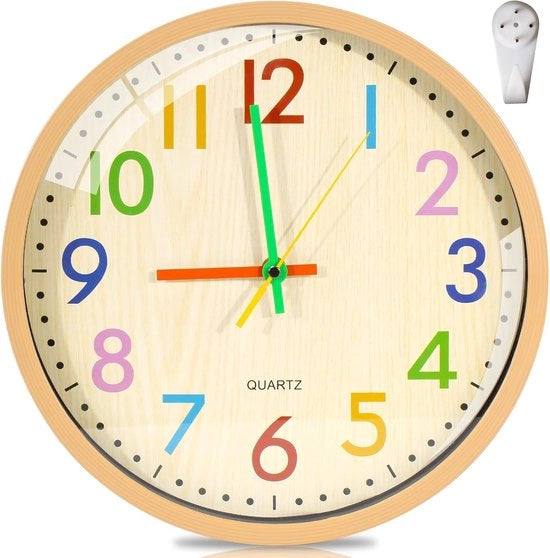 Orologio da parete per bambini 12 pollici, orologio silenzioso per la camera dei bambini, numeri arabi colorati facili da leggere, adatto per soggiorno, sala da pranzo, camera da letto, classe, 30 cm