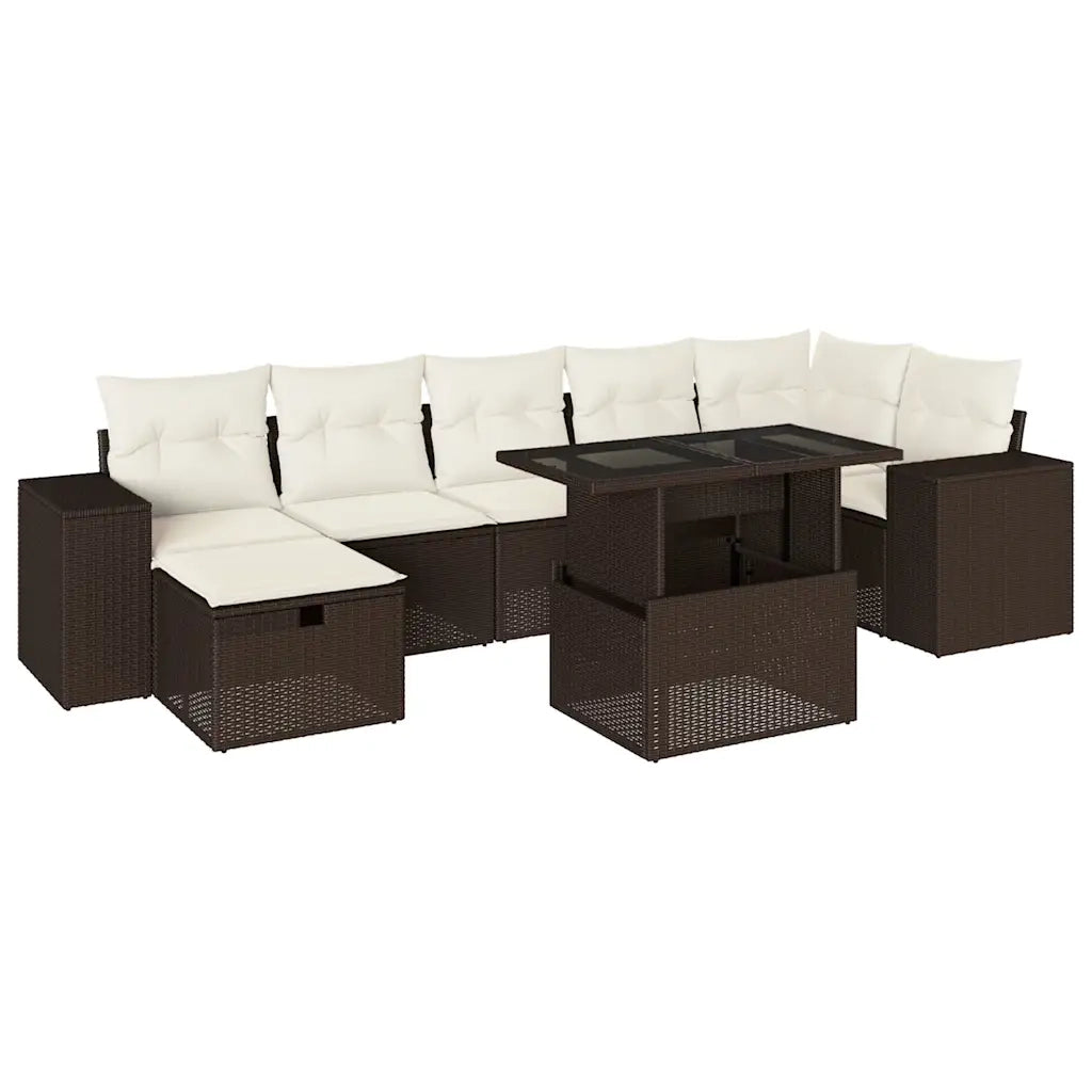 Set Divani da Giardino 8 pz con Cuscini Marrone in Polyrattan
