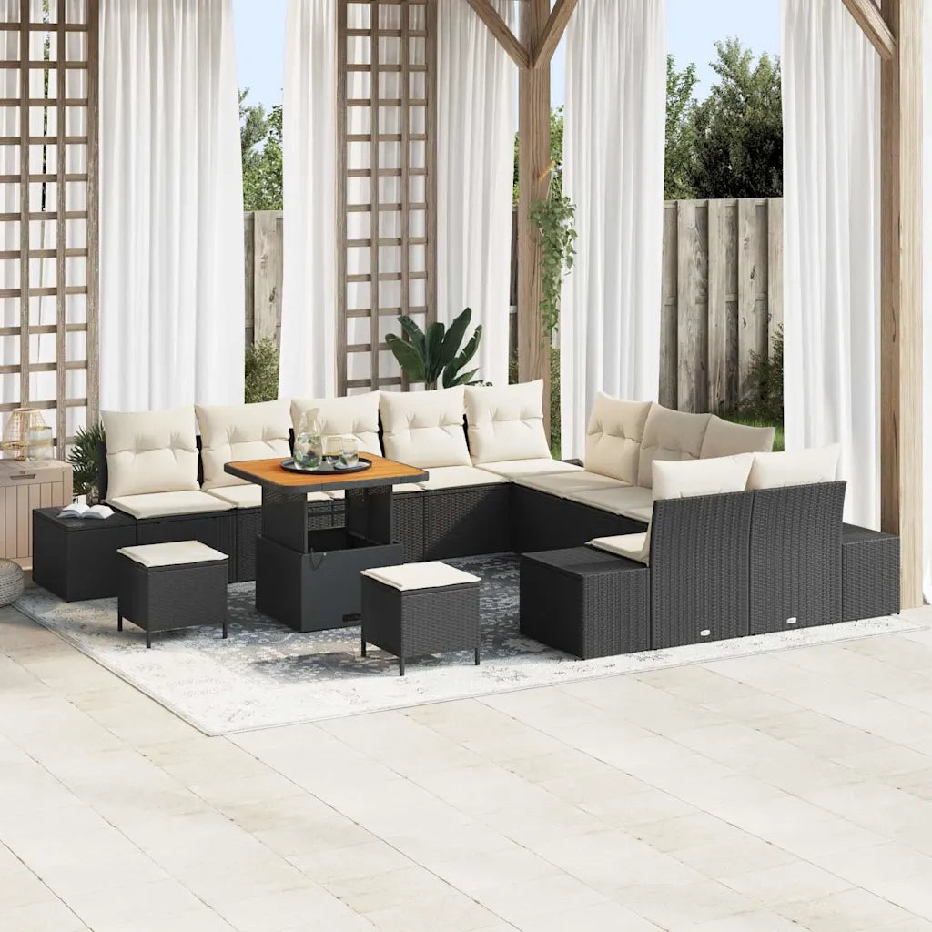 Set Divano da Giardino con cuscino 13 pcs Nero Poly Rattan 3364790