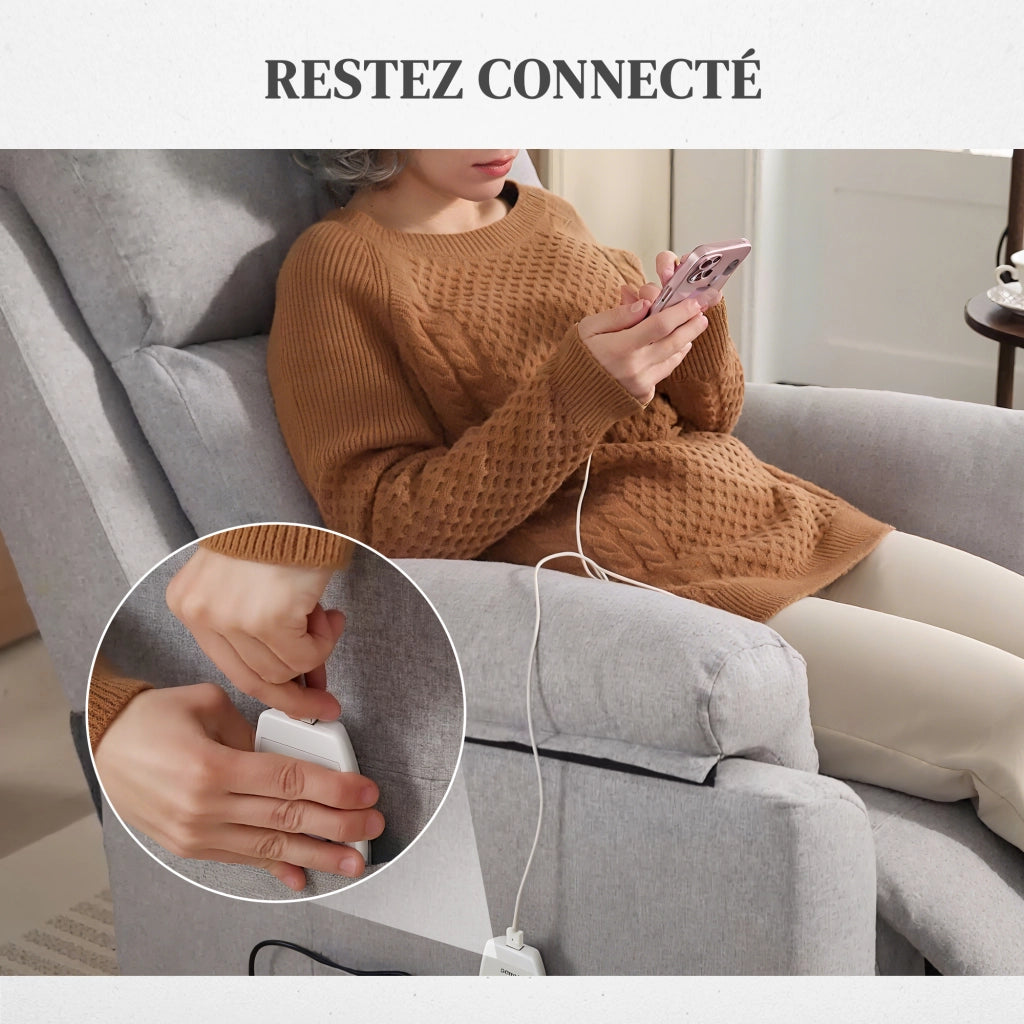 Poltrona Reclinabile Elettrica con Poggiapiedi Aggiustabile e Telecomando ¨C Zephmum ¨C Grigio Tessuto