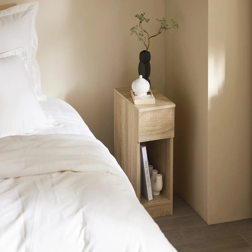 Comodino con cassetto per letto a molle 20x60x35 cm Naturale FBT111-N