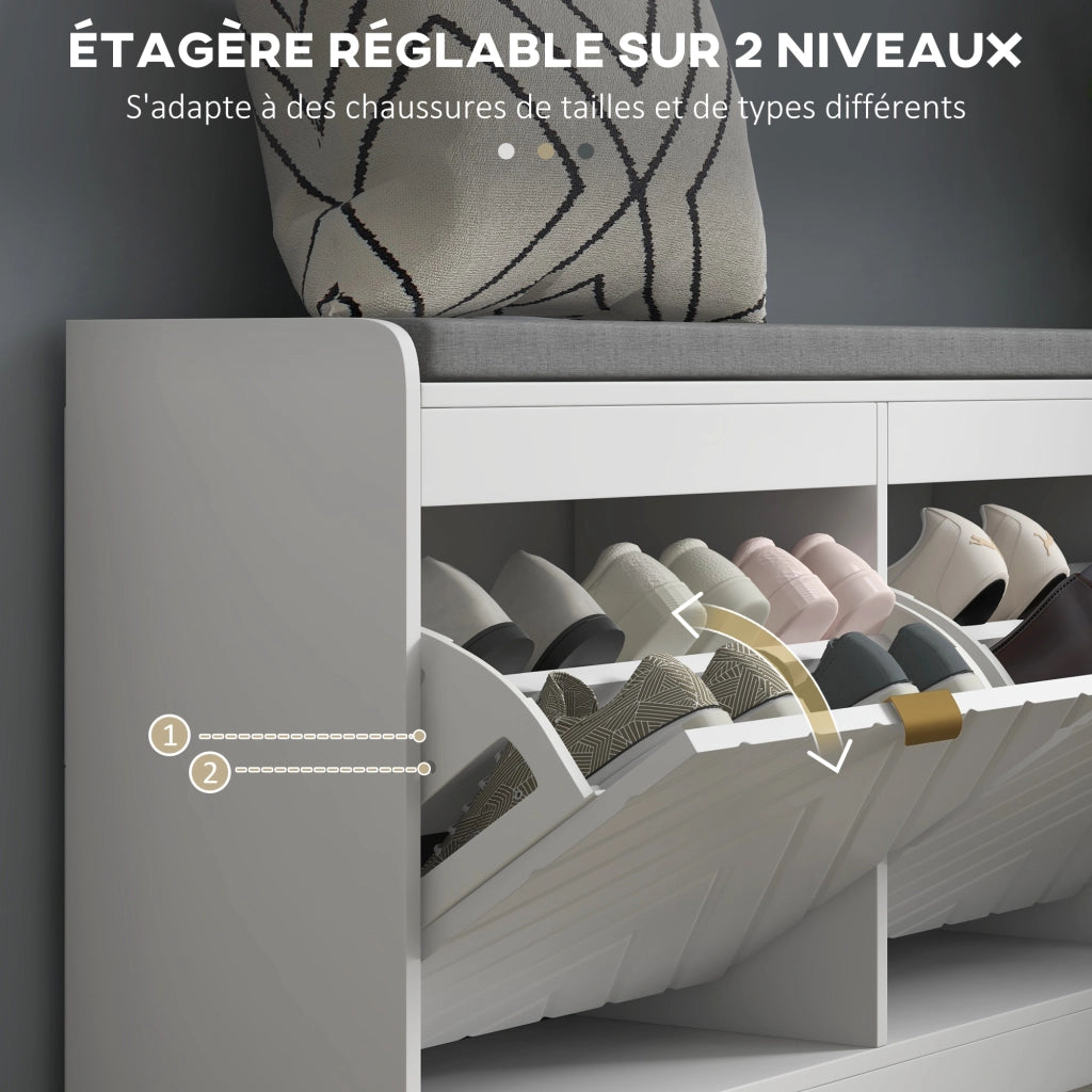 Bancale per scarpe con cassetto ¨C zephmum ¨C bianco 106x24x52,5 cm