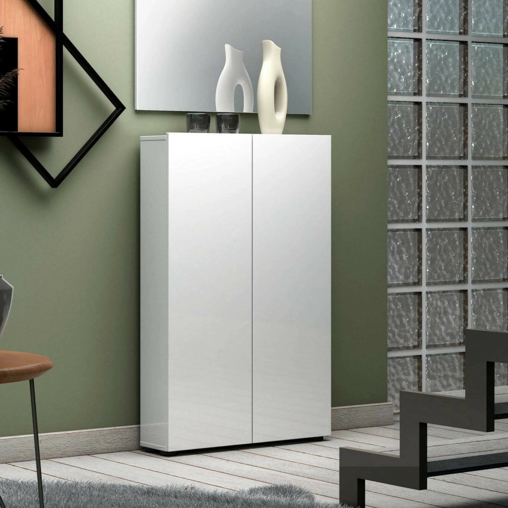 Unicorno, Armadio Multiuso 2 Ante 5 Ripiani Made in Italy, 70x115h cm Bianco Lucido