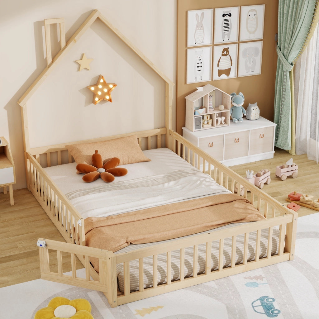 Letto Casetta per Bambini con Rete a Doghe ¨C MINIMAL ¨C Pino Naturale 140x200