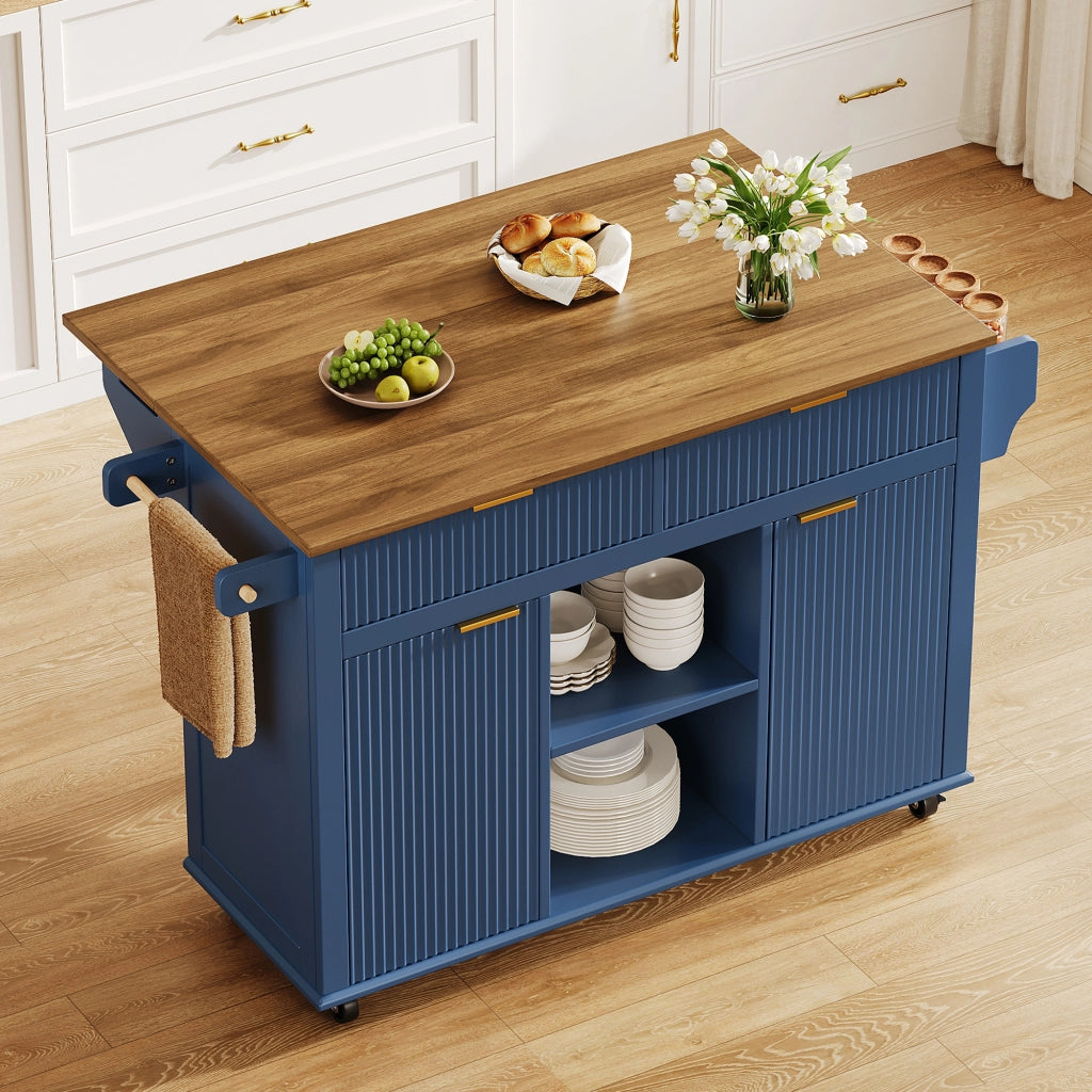 ISOLA DA CUCINA SU RUOTE 143x45/69x89,5 cm MDF Blu/Marrone